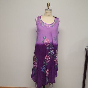 Ocean Breeze Purple Floral Sleeveless Dress, Swim Suit Cover Up. Free Size